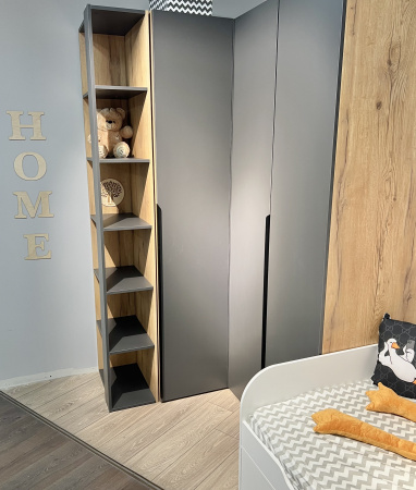 Комплект Брайт (угловой шкаф + пенал + стеллаж торцевой + стол + полка) от Династия Kids