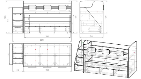 Кровать 2-х ярусная Городок (велюр + белый) от Династия Kids