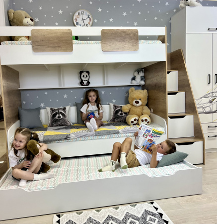 Кровать Дабл 190х90 с доп. спальным местом (велюр + белый) от Династия Kids