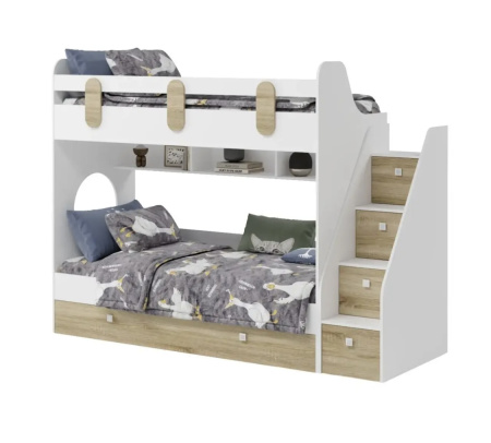 Кровать Фортуна-3 (корпус белый + фасады дуб сонома) 190*80 от Династия Kids