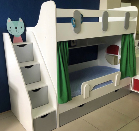 Двухъярусная кровать Фортуна (правая) Серебро+белый 180х80 от Династия Kids