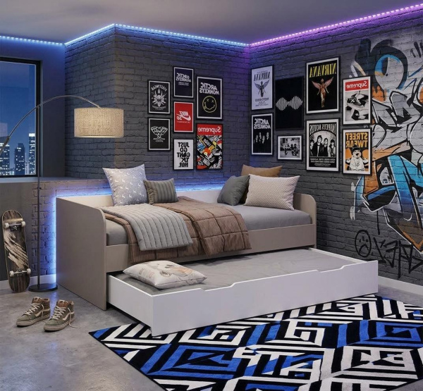 Кровать Дабл 190х90 с доп. спальным местом (велюр + белый)