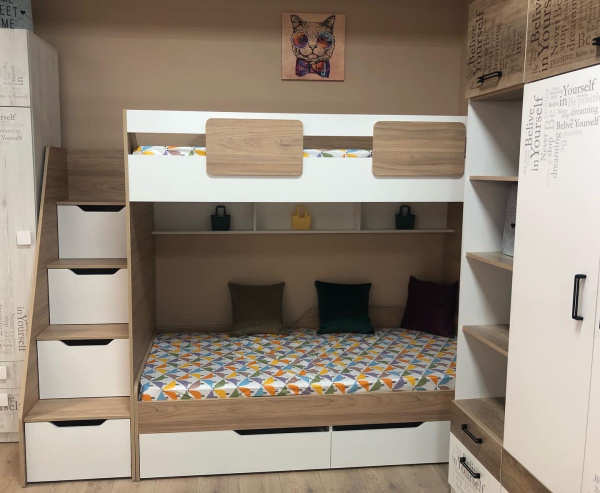 Двухъярусная кровать Мозаика (левая) 190х90 от Династия Kids