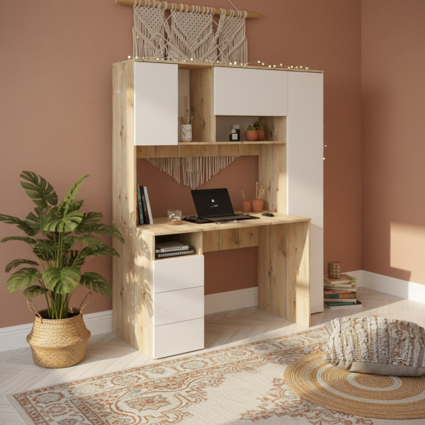 Стол Кабинет 1550 мм (гаскон пайн + белый). Левый/правый