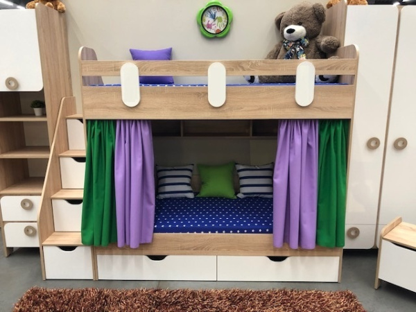 2-х ярусная кровать Фортуна (корпус дуб сонома + фасады белые) 180*80