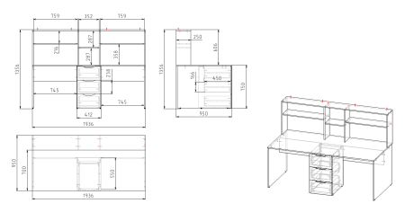 Кровать 3-х ярусная Квартет + стол для 2 детей (цвет белый) от Династия Kids