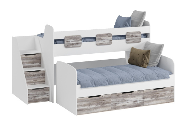 Кровать двухъярусная 190х90 Городок (бетон пайн + белый)