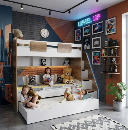 Кровать 2-х ярусная выдвижная Дабл 190х90 (цвета разные) от Династия Kids