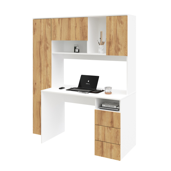 Стол Кабинет 1550 мм (корпус белый + фасады дуб золотистый). Левый/правый