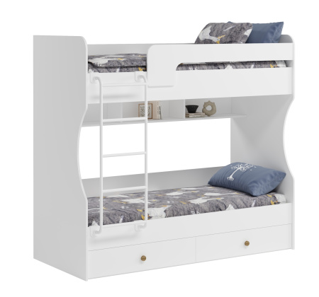 2-х ярусная кровать Омега 190х80 (цвет белый + лестница белая). Со съемным нижним бортиком   от Династия Kids