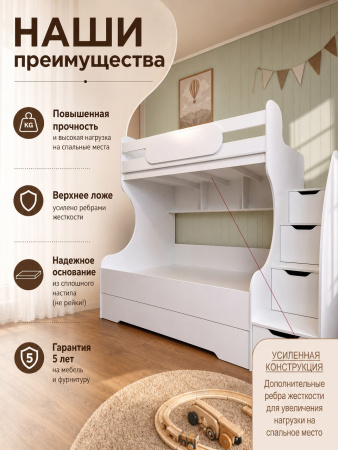 Кровать БИГ 120х200 (дуб сонома+белый)  от Династия Kids