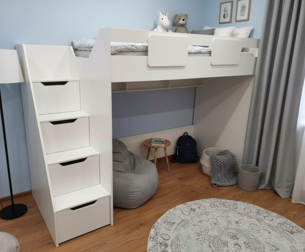 Кровать-чердак Мозаика-2 + кровать Двушка (цвет белый) 190х90 от Династия Kids